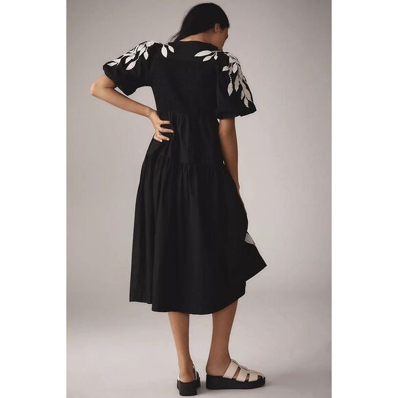 Anthropologie Short-Sleeve Embroidery Applique Midi Dress 3X NEW - Picture 2 of 3